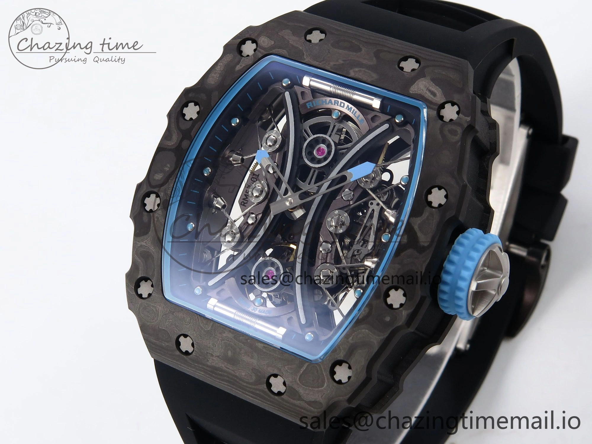 Elegant RM053-01 Real Forge Carbon JBF Best Edition Skeleton Dial on Black Rubber Strap Asian Movement 9256
