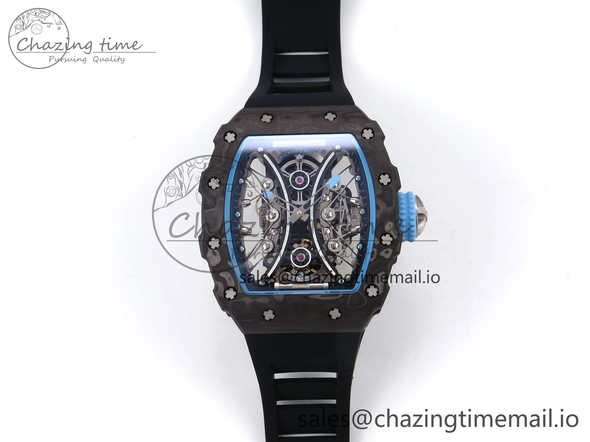 Elegant RM053-01 Real Forge Carbon JBF Best Edition Skeleton Dial on Black Rubber Strap Asian Movement 9256