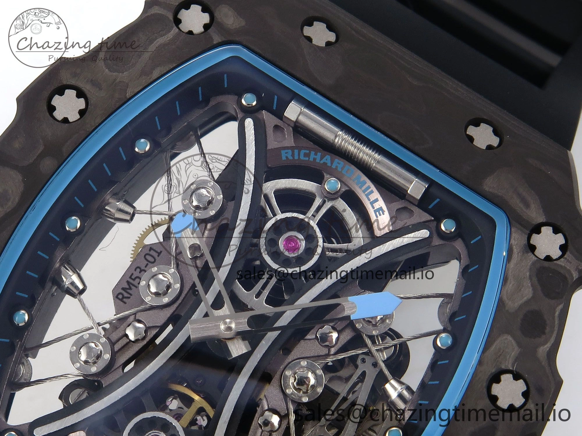 Elegant RM053-01 Real Forge Carbon JBF Best Edition Skeleton Dial on Black Rubber Strap Asian Movement 9256