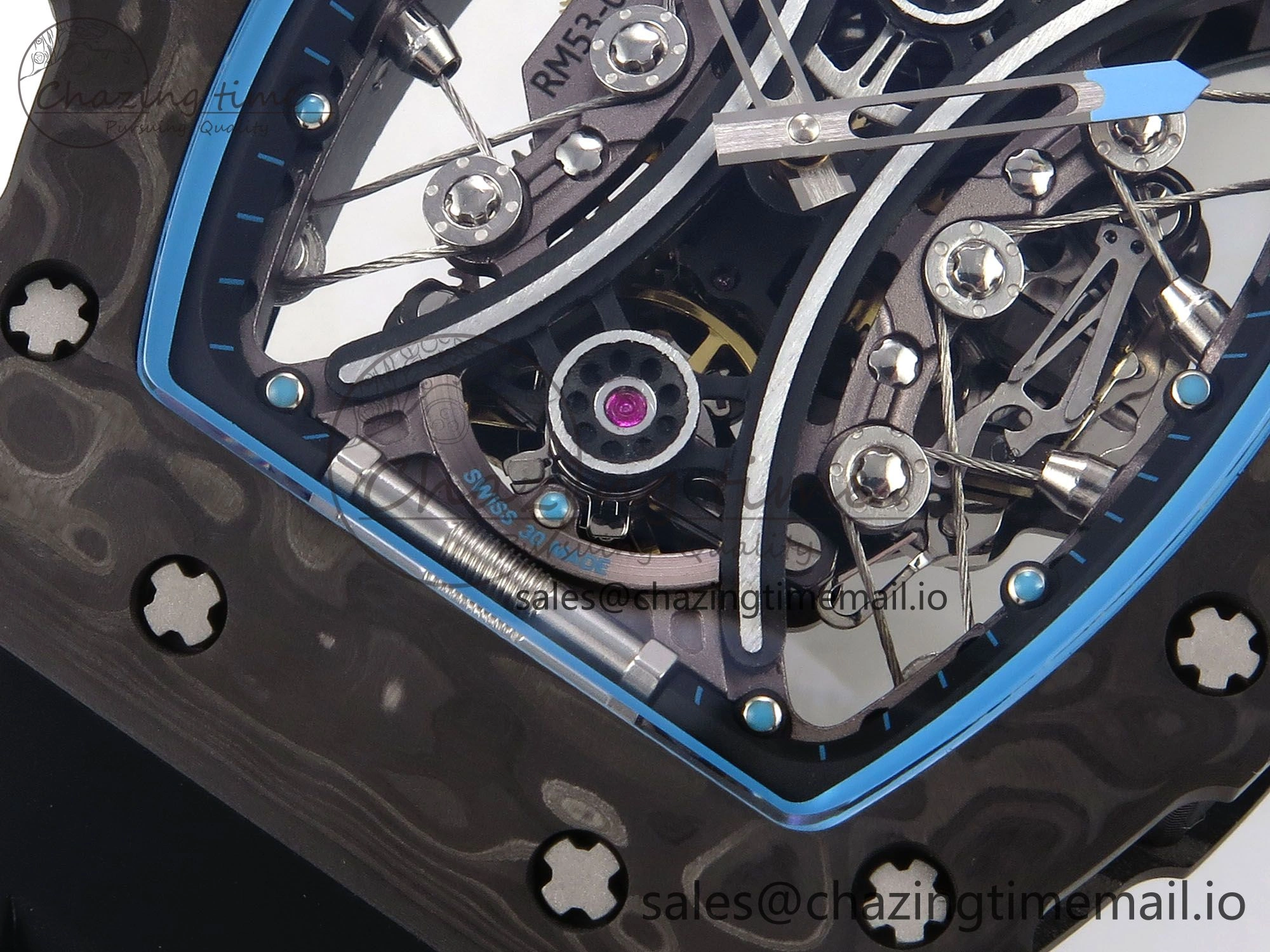 Elegant RM053-01 Real Forge Carbon JBF Best Edition Skeleton Dial on Black Rubber Strap Asian Movement 9256
