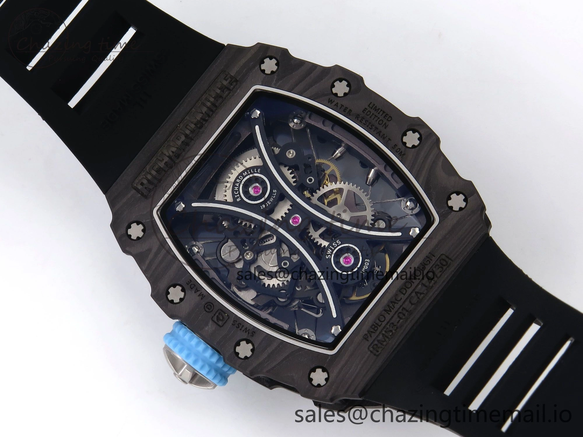 Elegant RM053-01 Real Forge Carbon JBF Best Edition Skeleton Dial on Black Rubber Strap Asian Movement 9256