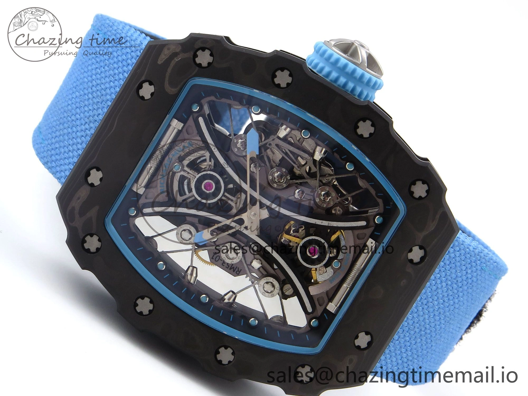 Minimalist RM053-01 Real Forge Carbon JBF Best Edition Skeleton Dial on Blue Nylon Strap Asian Movement 9259