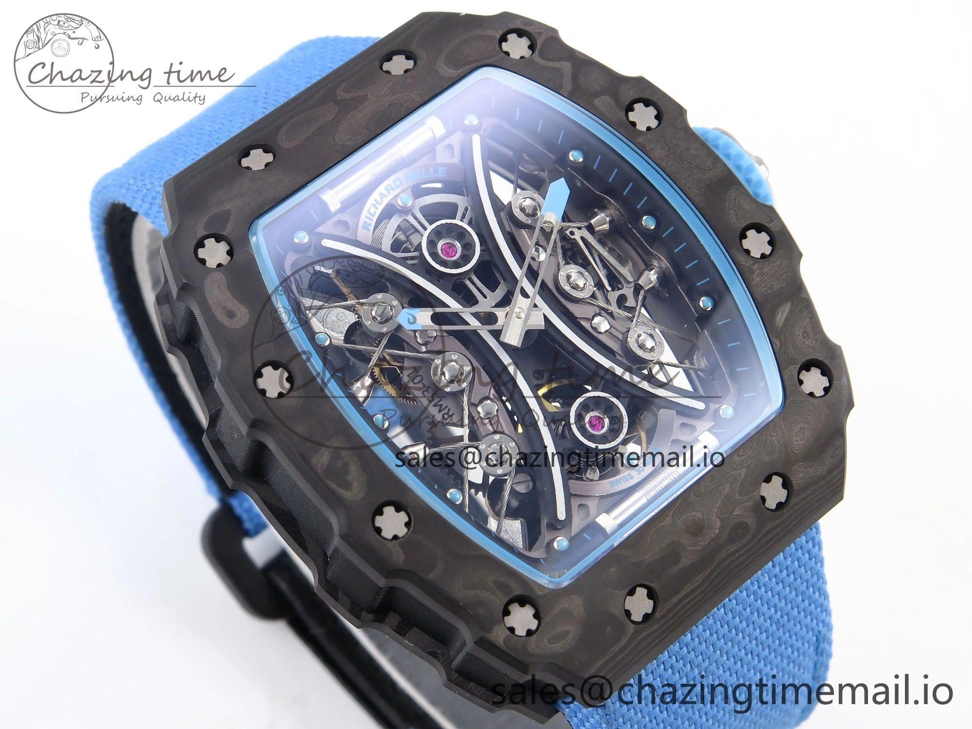 Minimalist RM053-01 Real Forge Carbon JBF Best Edition Skeleton Dial on Blue Nylon Strap Asian Movement 9259