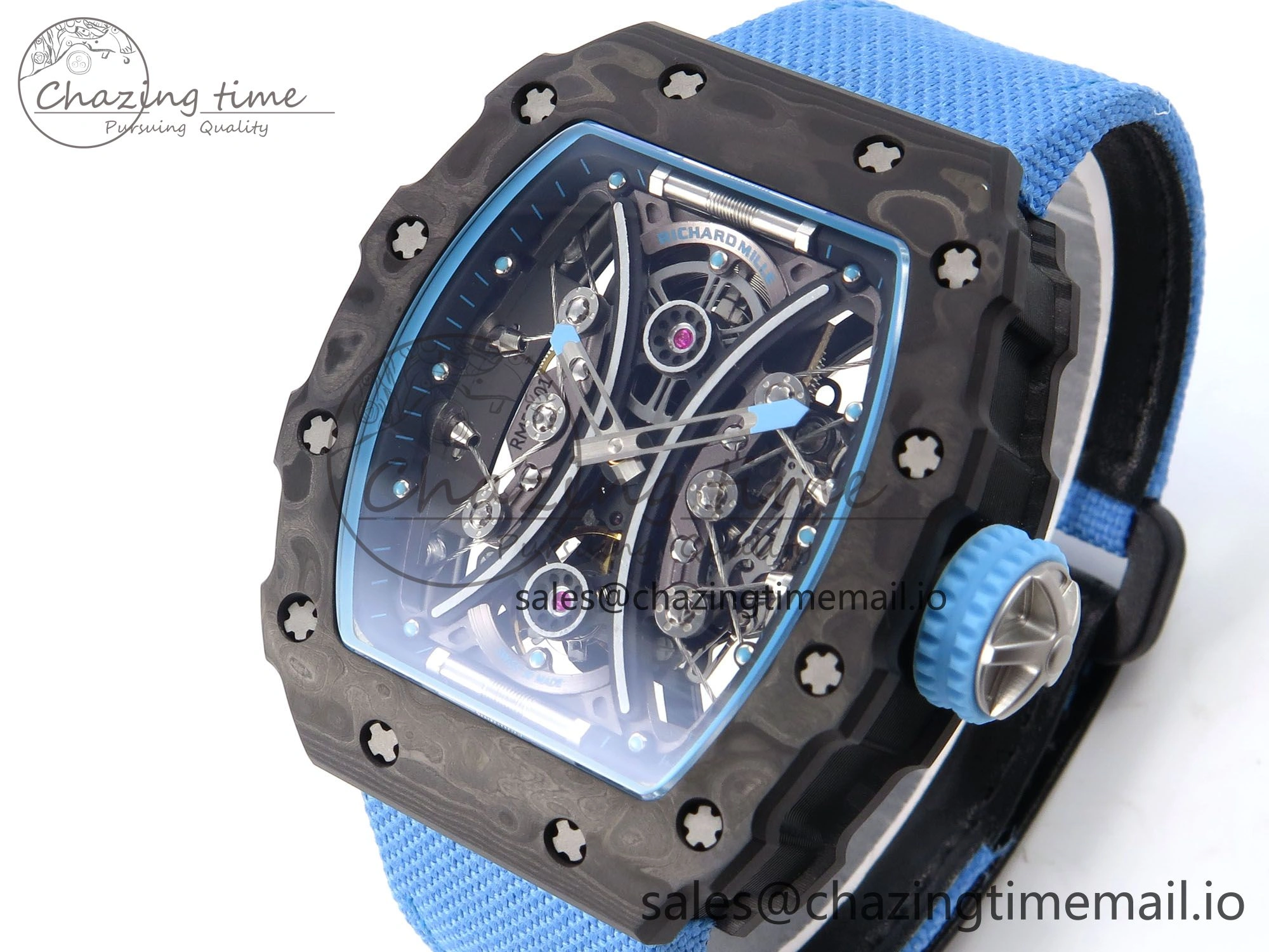 Minimalist RM053-01 Real Forge Carbon JBF Best Edition Skeleton Dial on Blue Nylon Strap Asian Movement 9259