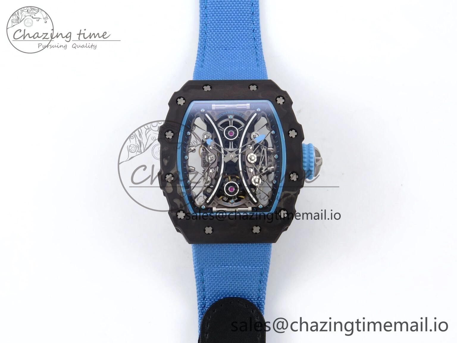 Minimalist RM053-01 Real Forge Carbon JBF Best Edition Skeleton Dial on Blue Nylon Strap Asian Movement 9259