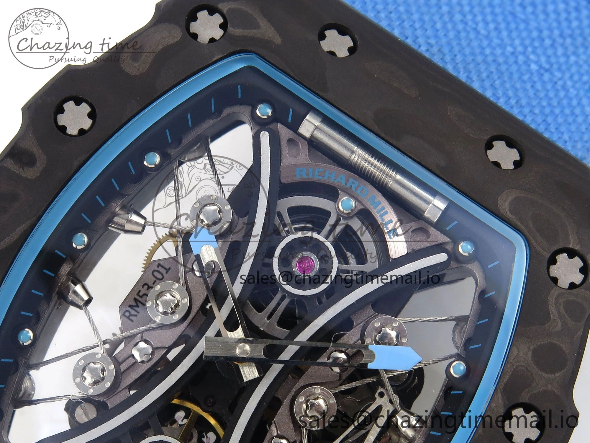 Minimalist RM053-01 Real Forge Carbon JBF Best Edition Skeleton Dial on Blue Nylon Strap Asian Movement 9259