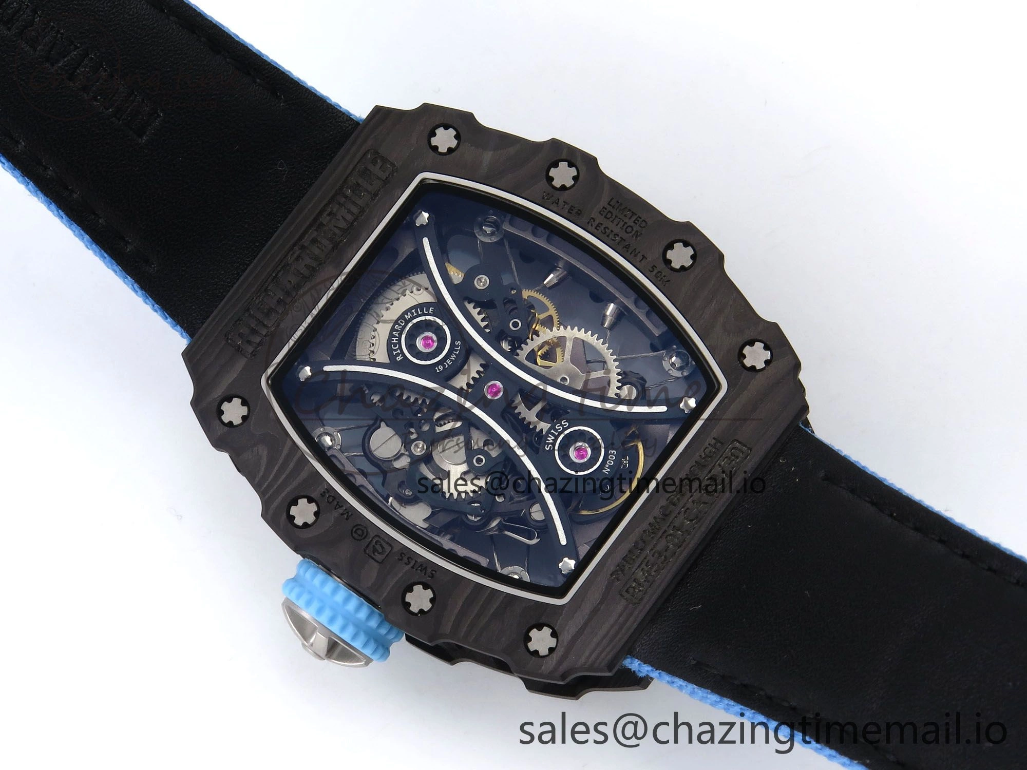 Minimalist RM053-01 Real Forge Carbon JBF Best Edition Skeleton Dial on Blue Nylon Strap Asian Movement 9259