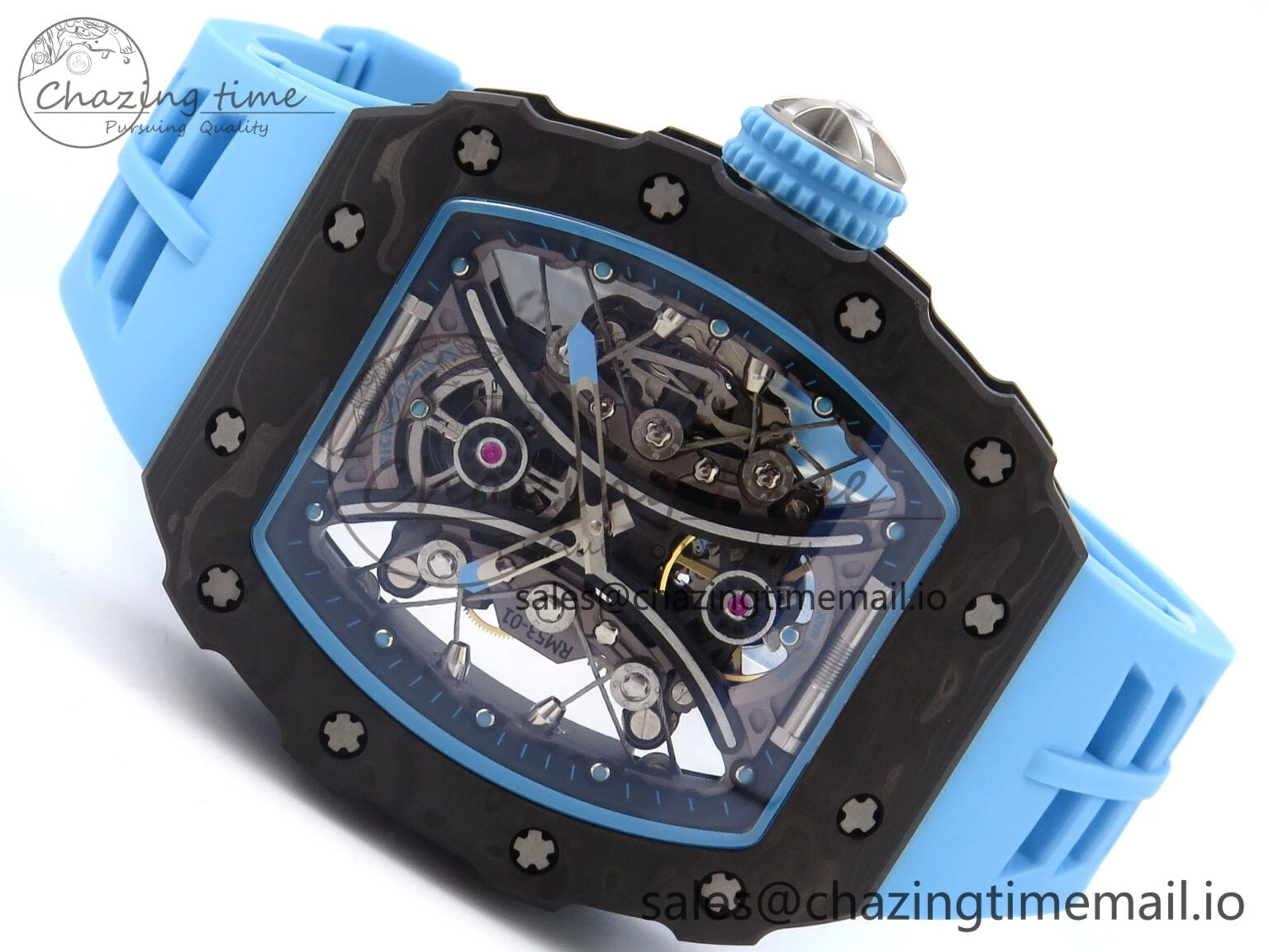 RM053-01 Real Forge Carbon JBF Best Edition Skeleton Dial on Blue Rubber Strap Asian Movement Seasonal 9263