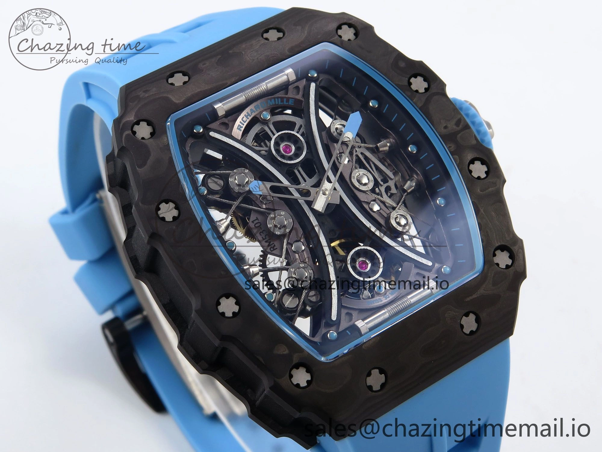 RM053-01 Real Forge Carbon JBF Best Edition Skeleton Dial on Blue Rubber Strap Asian Movement Seasonal 9263