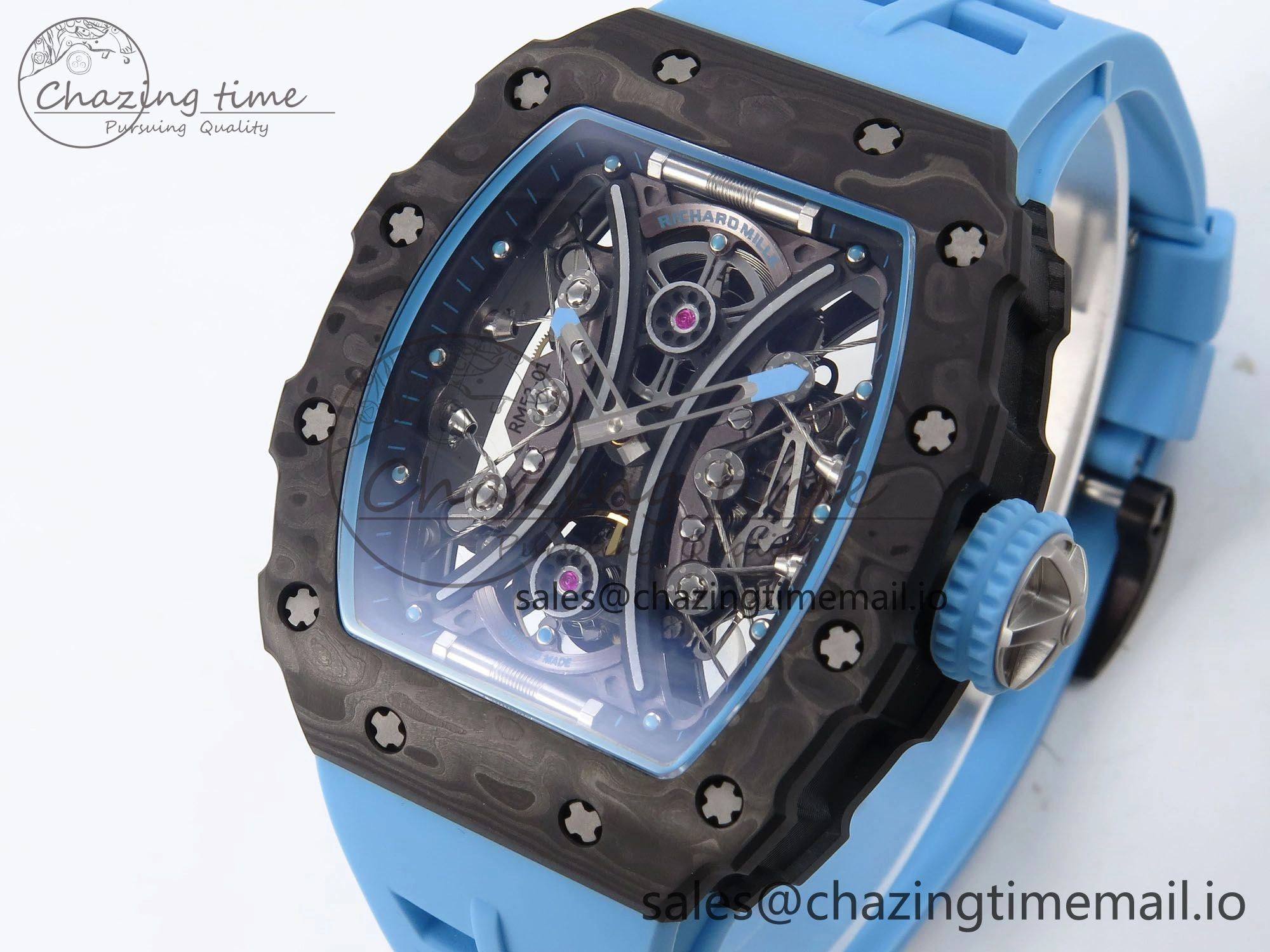 RM053-01 Real Forge Carbon JBF Best Edition Skeleton Dial on Blue Rubber Strap Asian Movement Seasonal 9263