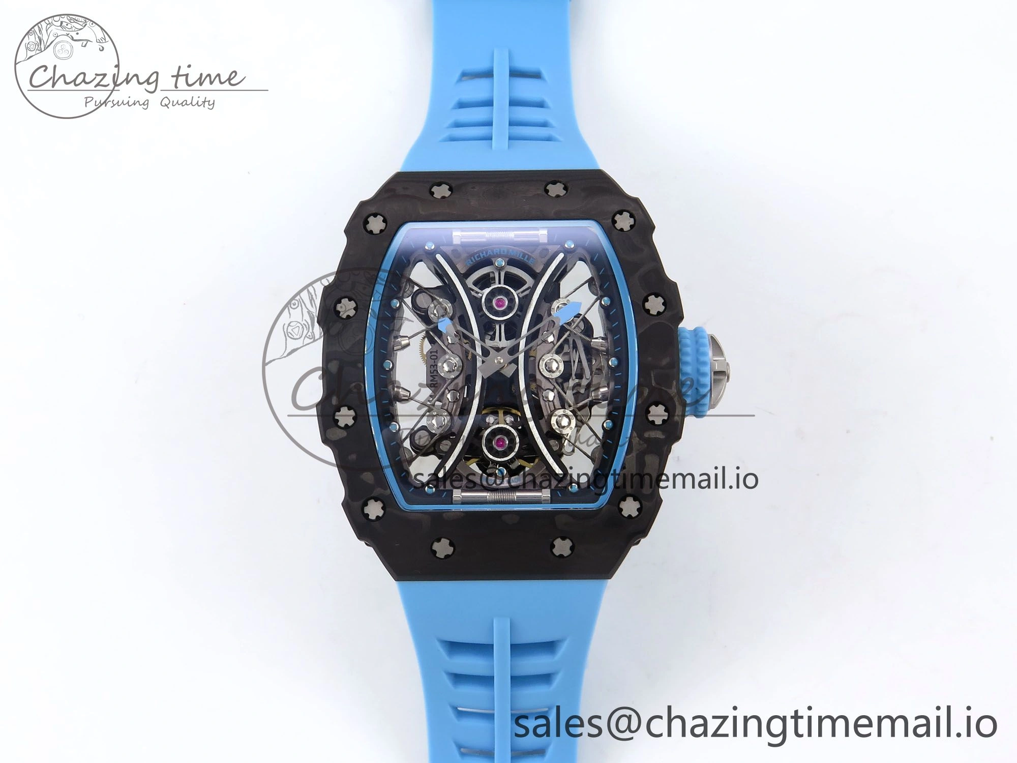 RM053-01 Real Forge Carbon JBF Best Edition Skeleton Dial on Blue Rubber Strap Asian Movement Seasonal 9263