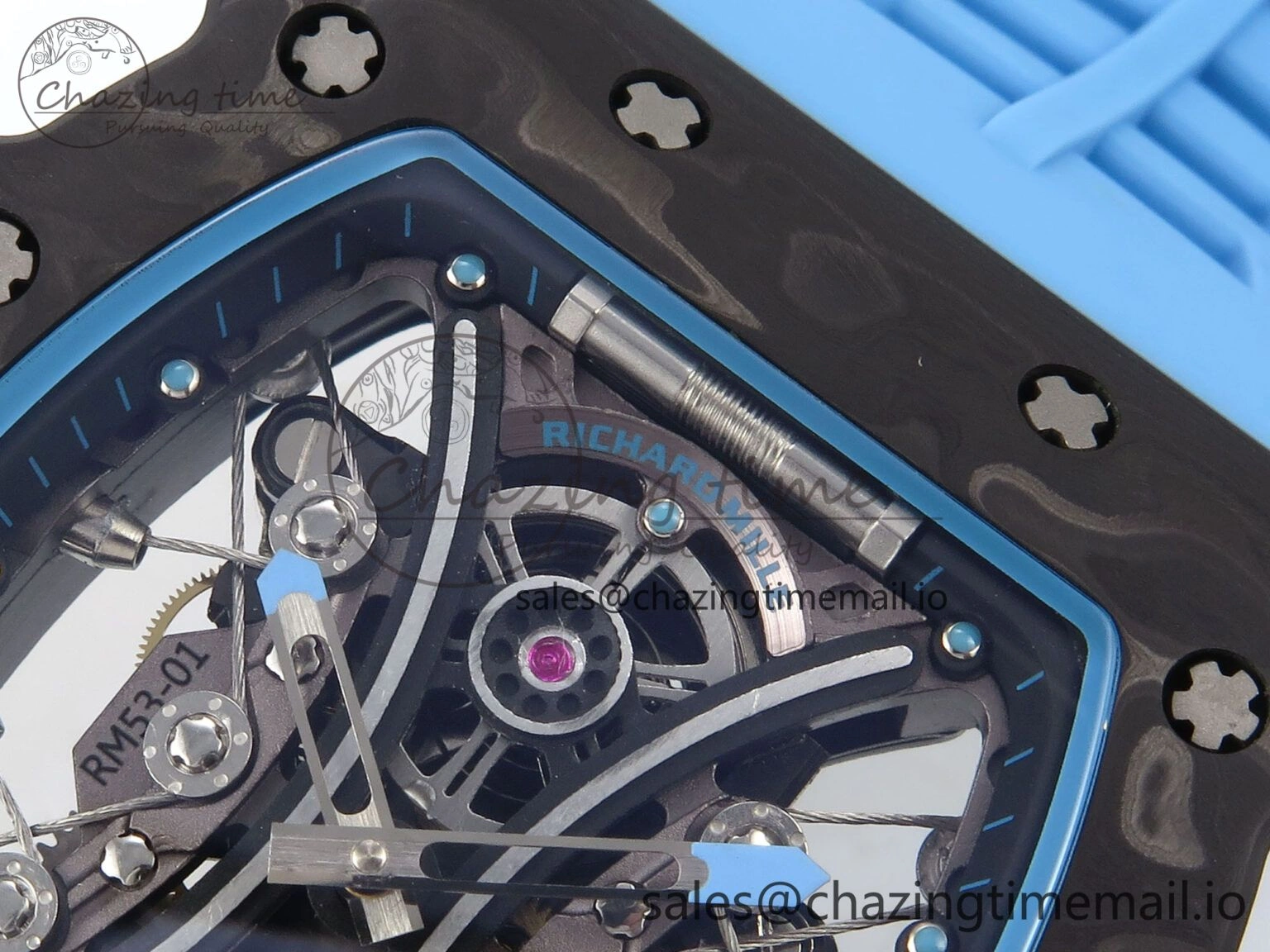 RM053-01 Real Forge Carbon JBF Best Edition Skeleton Dial on Blue Rubber Strap Asian Movement Seasonal 9263