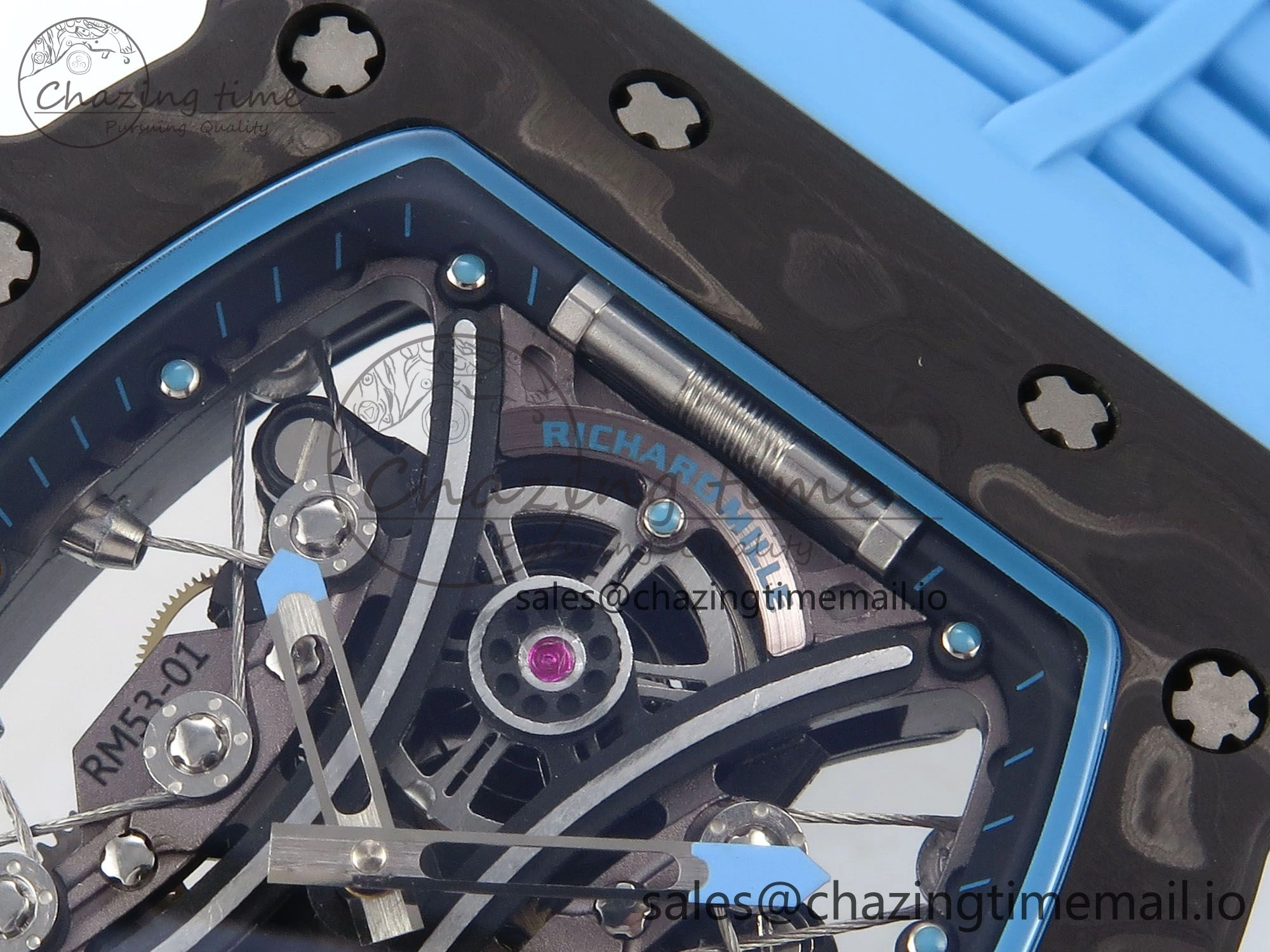 RM053-01 Real Forge Carbon JBF Best Edition Skeleton Dial on Blue Rubber Strap Asian Movement Seasonal 9263