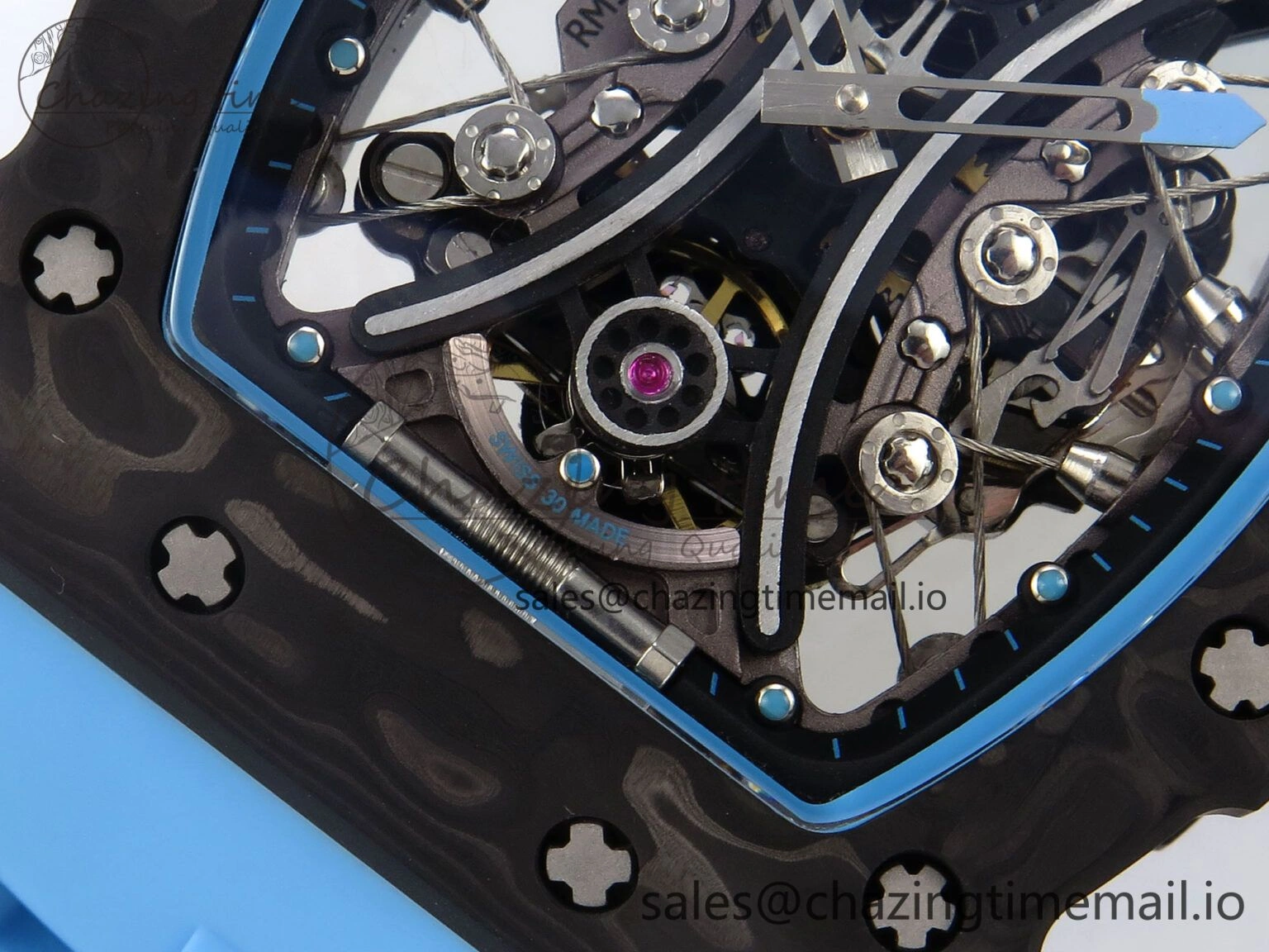RM053-01 Real Forge Carbon JBF Best Edition Skeleton Dial on Blue Rubber Strap Asian Movement Seasonal 9263