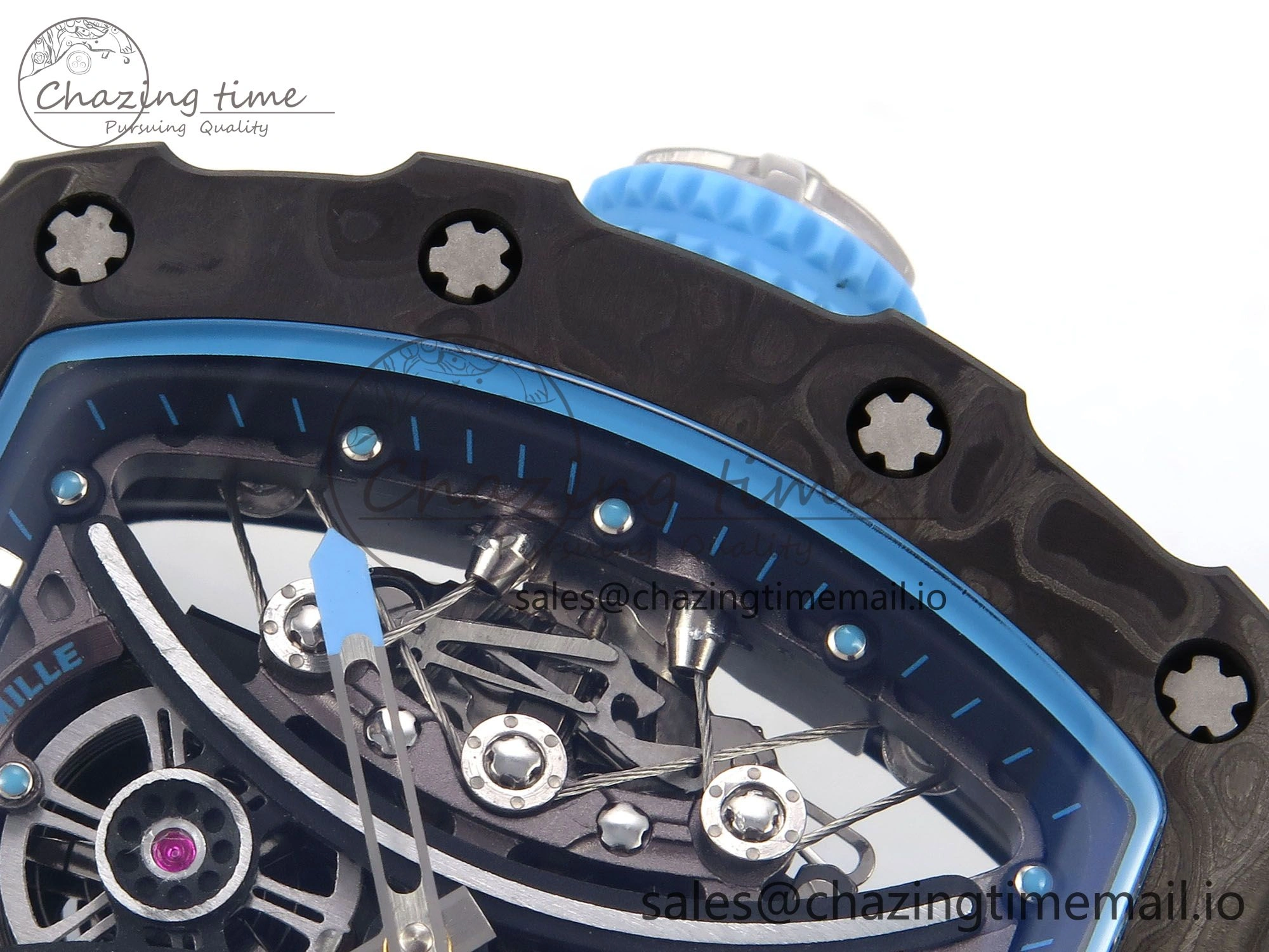 RM053-01 Real Forge Carbon JBF Best Edition Skeleton Dial on Blue Rubber Strap Asian Movement Seasonal 9263