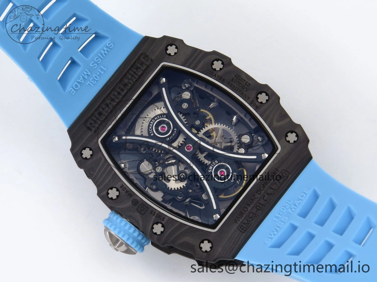 RM053-01 Real Forge Carbon JBF Best Edition Skeleton Dial on Blue Rubber Strap Asian Movement Seasonal 9263