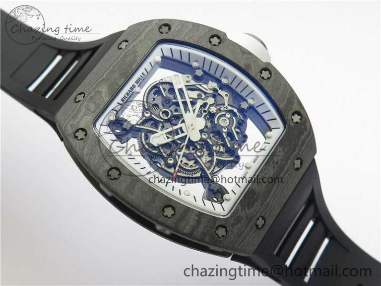 OnTrend RM055-02 Real NTPT ZF 1:1 Best Edition Skeleton White Dial on Black Rubber Strap NH05A V 9391