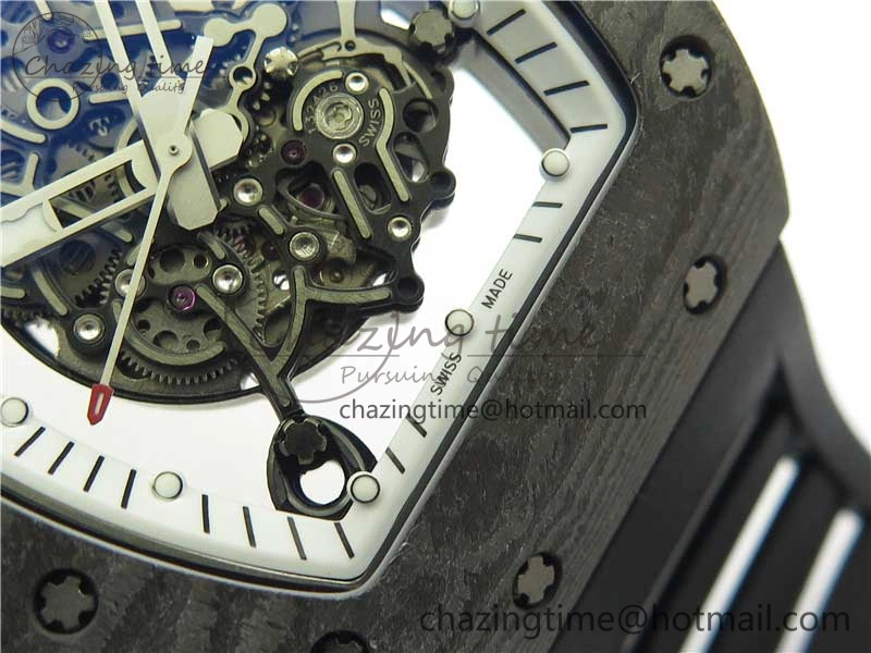 OnTrend RM055-02 Real NTPT ZF 1:1 Best Edition Skeleton White Dial on Black Rubber Strap NH05A V 9391