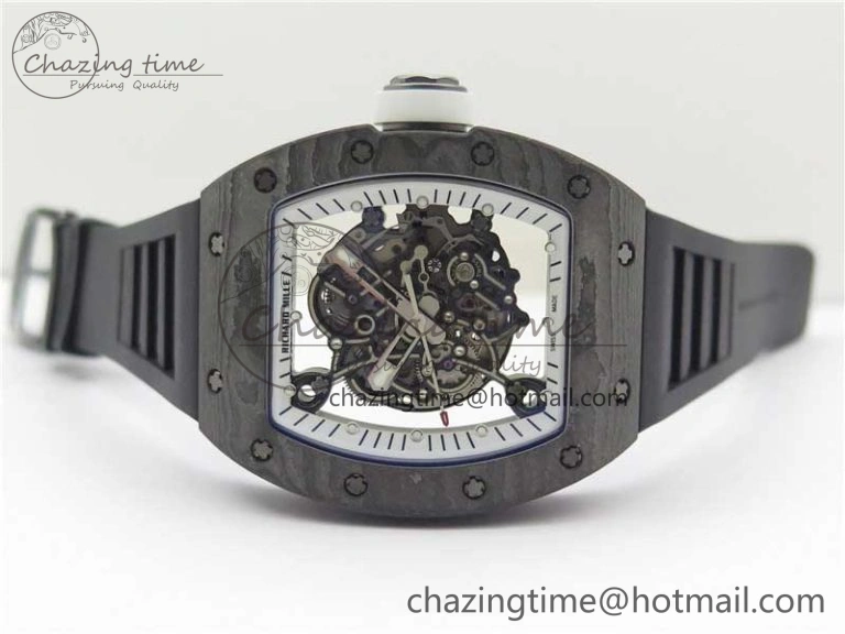 OnTrend RM055-02 Real NTPT ZF 1:1 Best Edition Skeleton White Dial on Black Rubber Strap NH05A V 9391