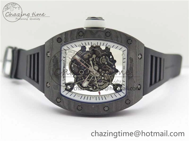 OnTrend RM055-02 Real NTPT ZF 1:1 Best Edition Skeleton White Dial on Black Rubber Strap NH05A V 9391