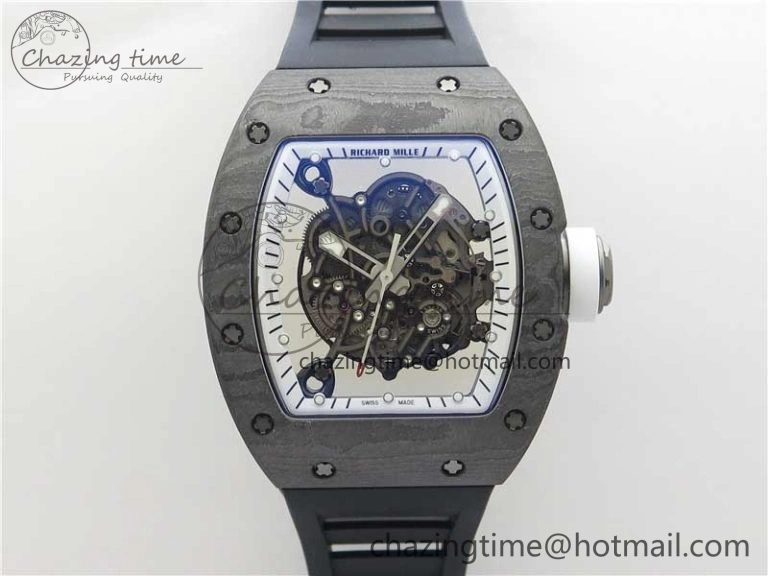 OnTrend RM055-02 Real NTPT ZF 1:1 Best Edition Skeleton White Dial on Black Rubber Strap NH05A V 9391