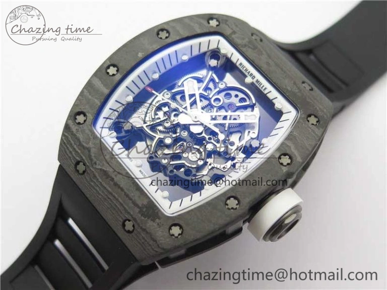 OnTrend RM055-02 Real NTPT ZF 1:1 Best Edition Skeleton White Dial on Black Rubber Strap NH05A V 9391