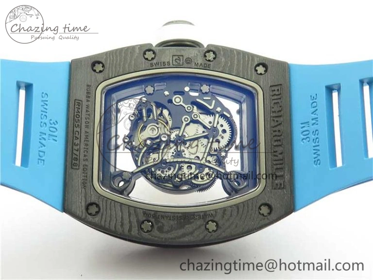 TechFriendly RM055-02 Real NTPT ZF 1:1 Best Edition Skeleton White Dial on Blue Rubber Strap NH05A V 9392