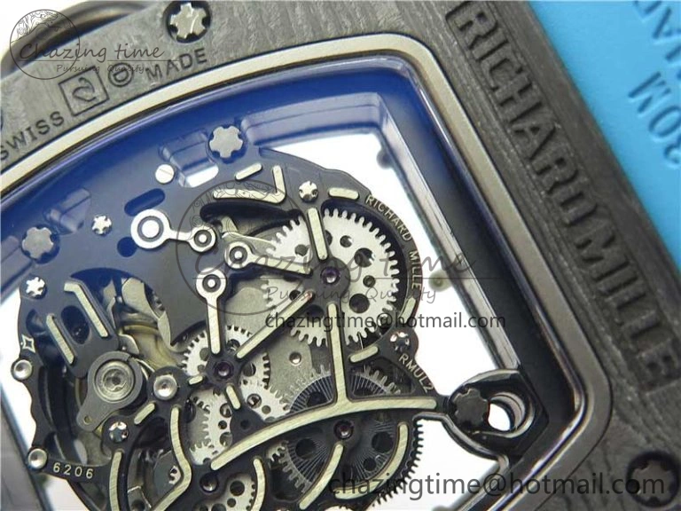 TechFriendly RM055-02 Real NTPT ZF 1:1 Best Edition Skeleton White Dial on Blue Rubber Strap NH05A V 9392