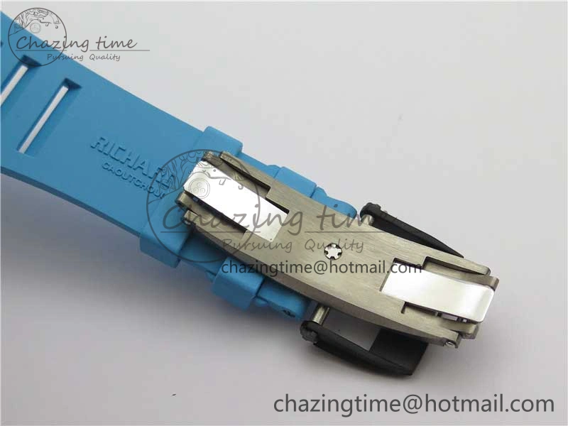 TechFriendly RM055-02 Real NTPT ZF 1:1 Best Edition Skeleton White Dial on Blue Rubber Strap NH05A V 9392