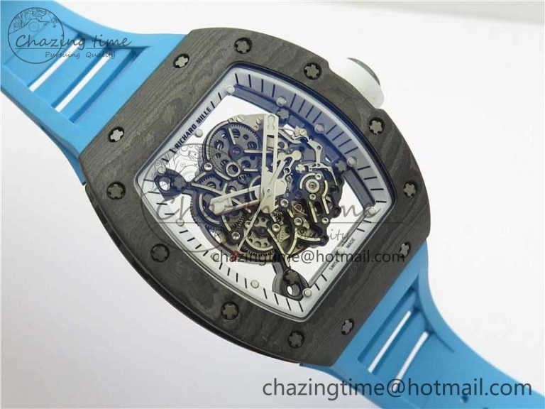 TechFriendly RM055-02 Real NTPT ZF 1:1 Best Edition Skeleton White Dial on Blue Rubber Strap NH05A V 9392