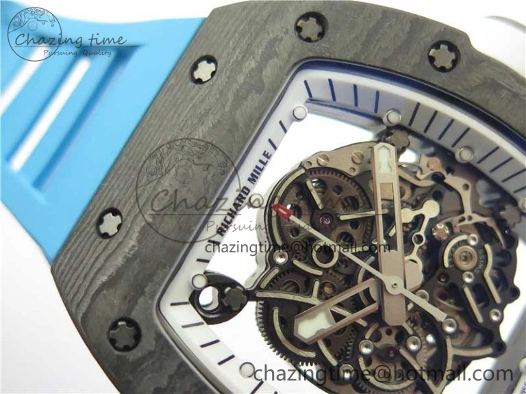 TechFriendly RM055-02 Real NTPT ZF 1:1 Best Edition Skeleton White Dial on Blue Rubber Strap NH05A V 9392