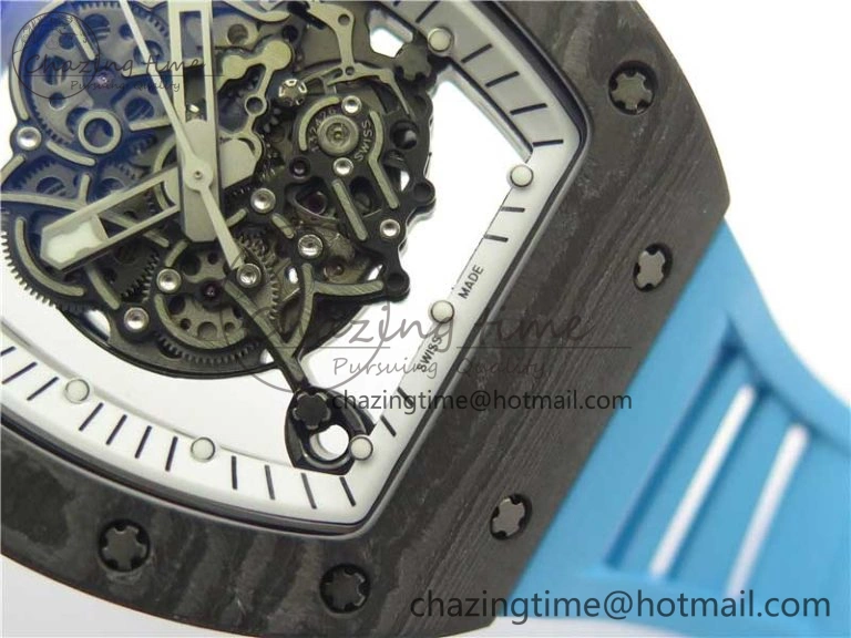TechFriendly RM055-02 Real NTPT ZF 1:1 Best Edition Skeleton White Dial on Blue Rubber Strap NH05A V 9392