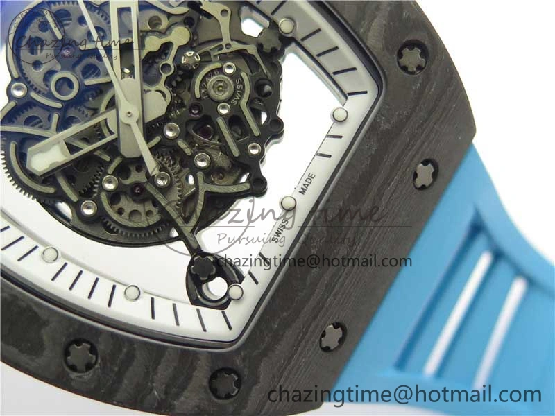 TechFriendly RM055-02 Real NTPT ZF 1:1 Best Edition Skeleton White Dial on Blue Rubber Strap NH05A V 9392