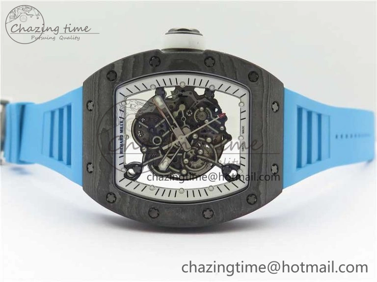 TechFriendly RM055-02 Real NTPT ZF 1:1 Best Edition Skeleton White Dial on Blue Rubber Strap NH05A V 9392