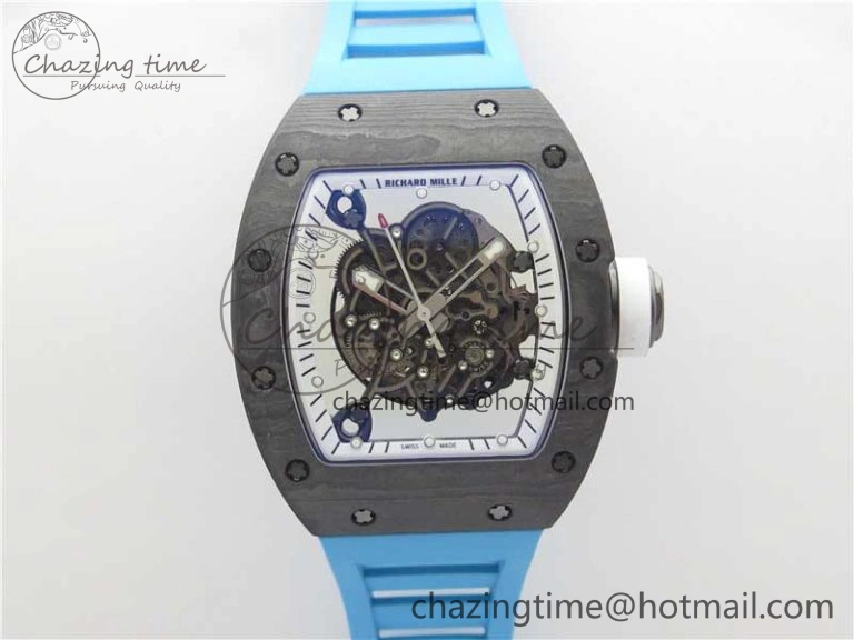TechFriendly RM055-02 Real NTPT ZF 1:1 Best Edition Skeleton White Dial on Blue Rubber Strap NH05A V 9392