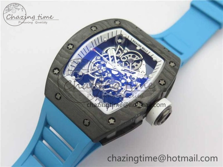 TechFriendly RM055-02 Real NTPT ZF 1:1 Best Edition Skeleton White Dial on Blue Rubber Strap NH05A V 9392