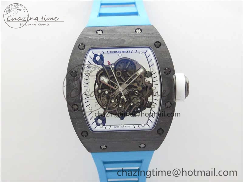 TechFriendly RM055-02 Real NTPT ZF 1:1 Best Edition Skeleton White Dial on Blue Rubber Strap NH05A V 9392