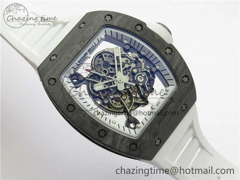 Bold RM055-02 Real NTPT ZF 1:1 Best Edition Skeleton White Dial on White Rubber Strap NH05A V 9393
