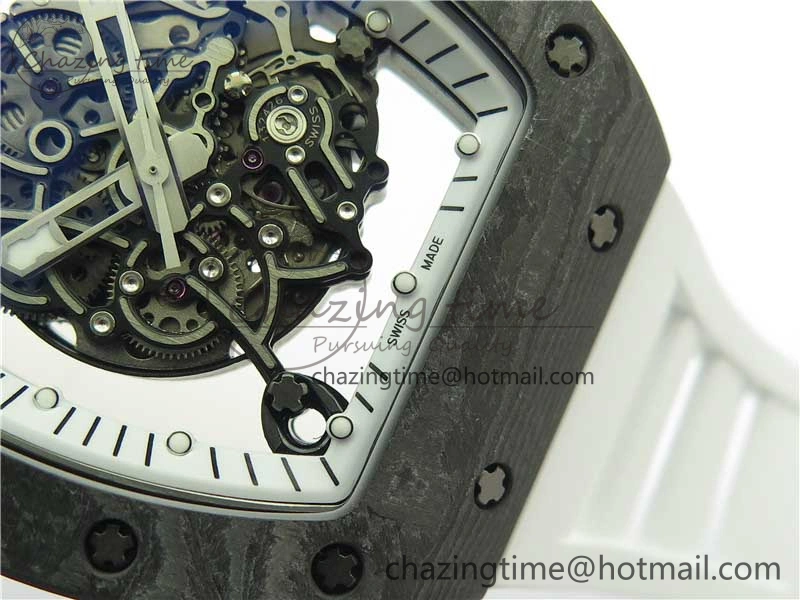 Bold RM055-02 Real NTPT ZF 1:1 Best Edition Skeleton White Dial on White Rubber Strap NH05A V 9393