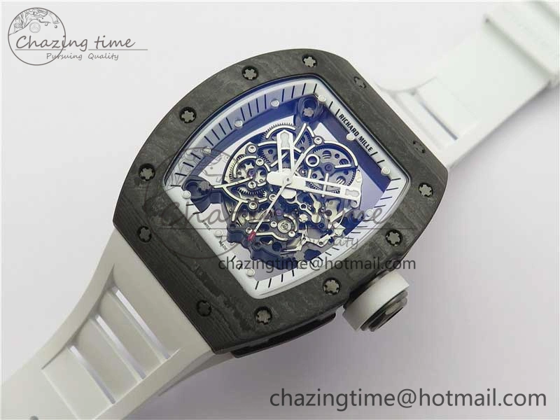 Bold RM055-02 Real NTPT ZF 1:1 Best Edition Skeleton White Dial on White Rubber Strap NH05A V 9393