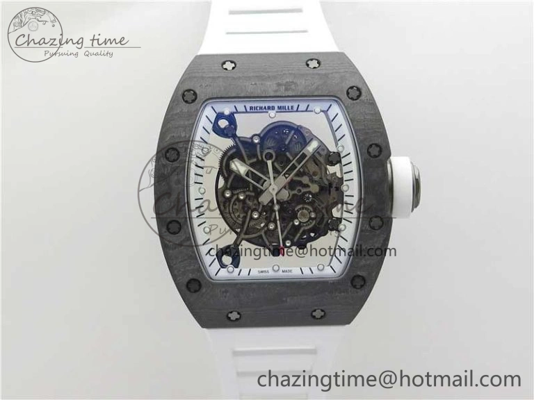 Bold RM055-02 Real NTPT ZF 1:1 Best Edition Skeleton White Dial on White Rubber Strap NH05A V 9393