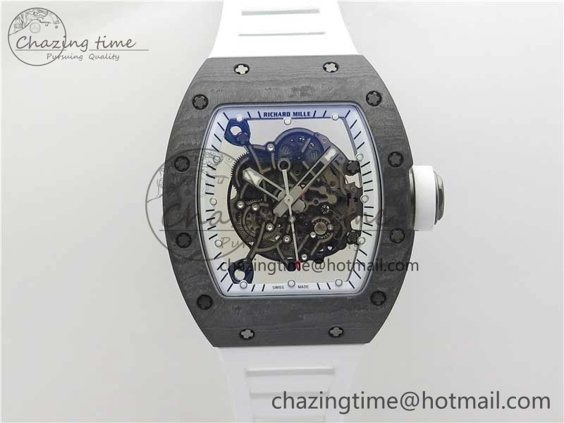 Bold RM055-02 Real NTPT ZF 1:1 Best Edition Skeleton White Dial on White Rubber Strap NH05A V 9393