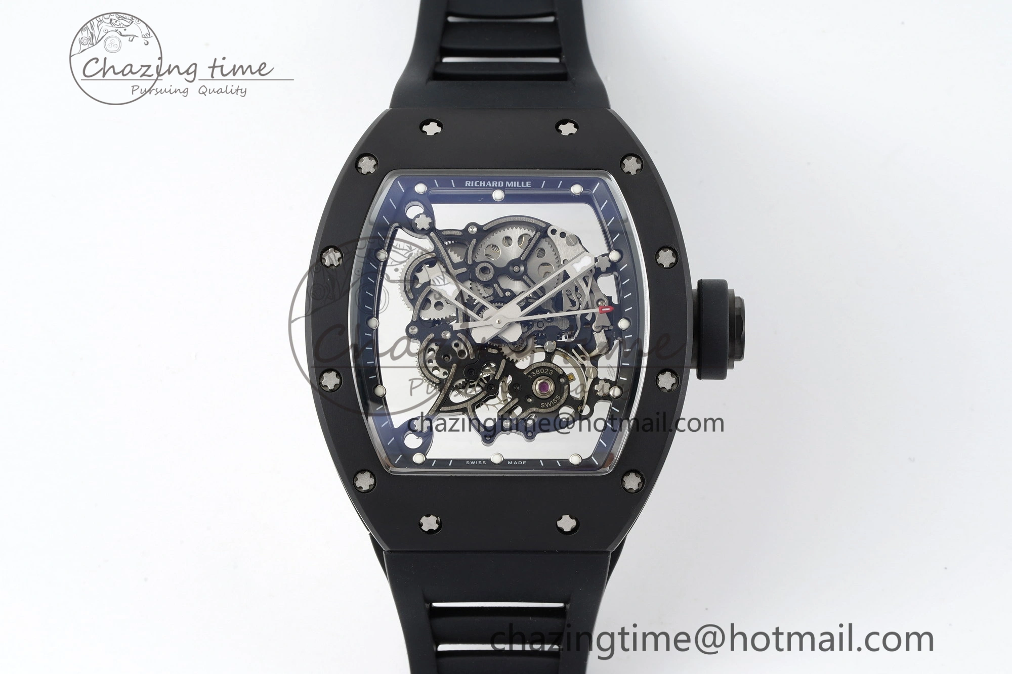RM055 Black Ceramic BBR Best Edition Skeleton Dial on Black Rubber Strap Clone RMUL Efficient 9377