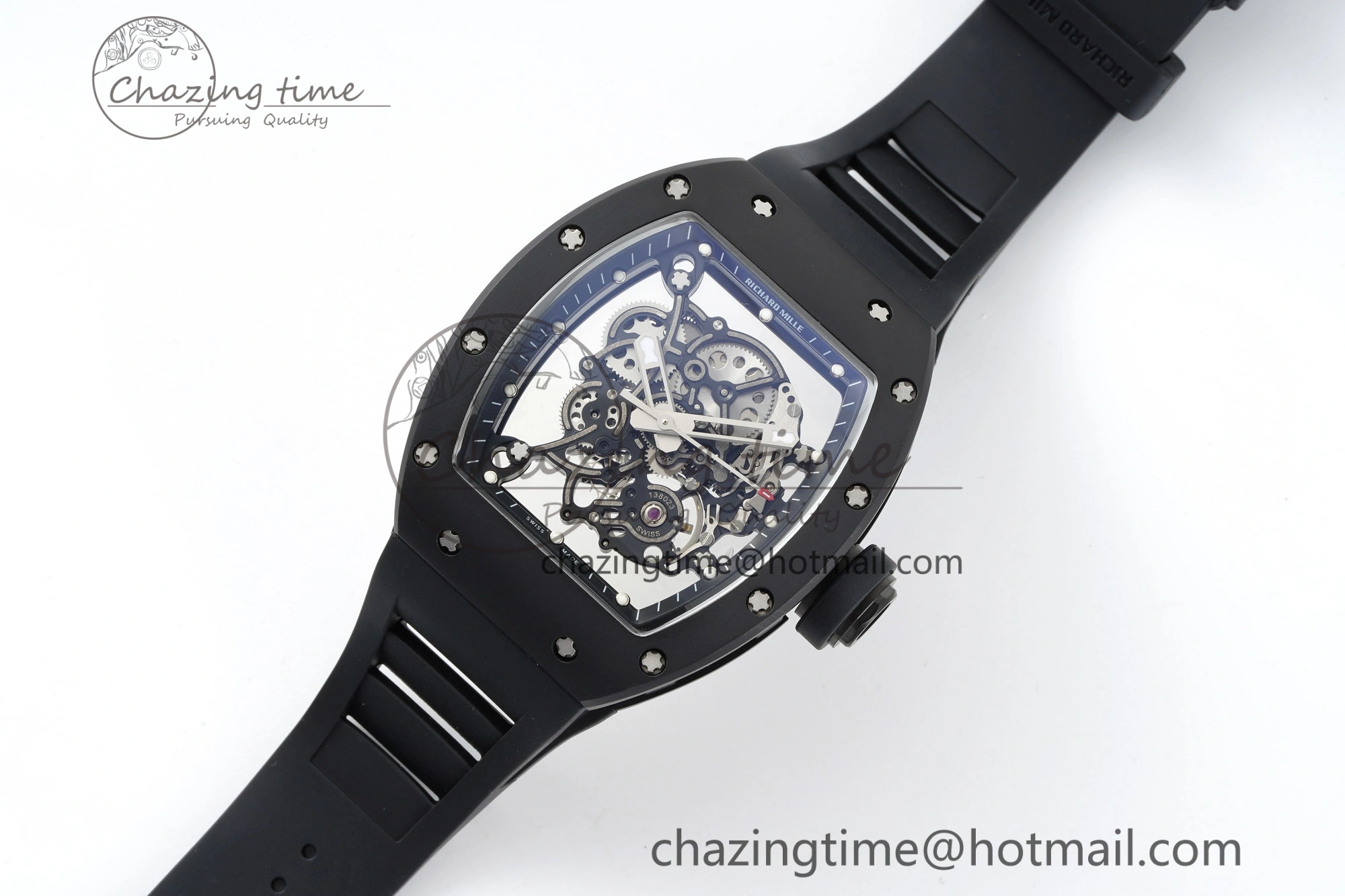 RM055 Black Ceramic BBR Best Edition Skeleton Dial on Black Rubber Strap Clone RMUL Efficient 9377
