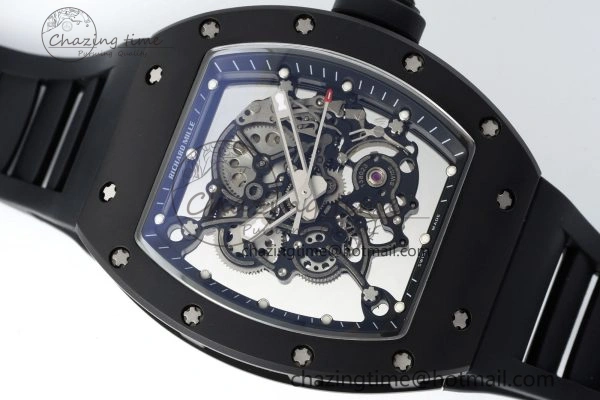 RM055 Black Ceramic BBR Best Edition Skeleton Dial on Black Rubber Strap Clone RMUL Efficient 9377