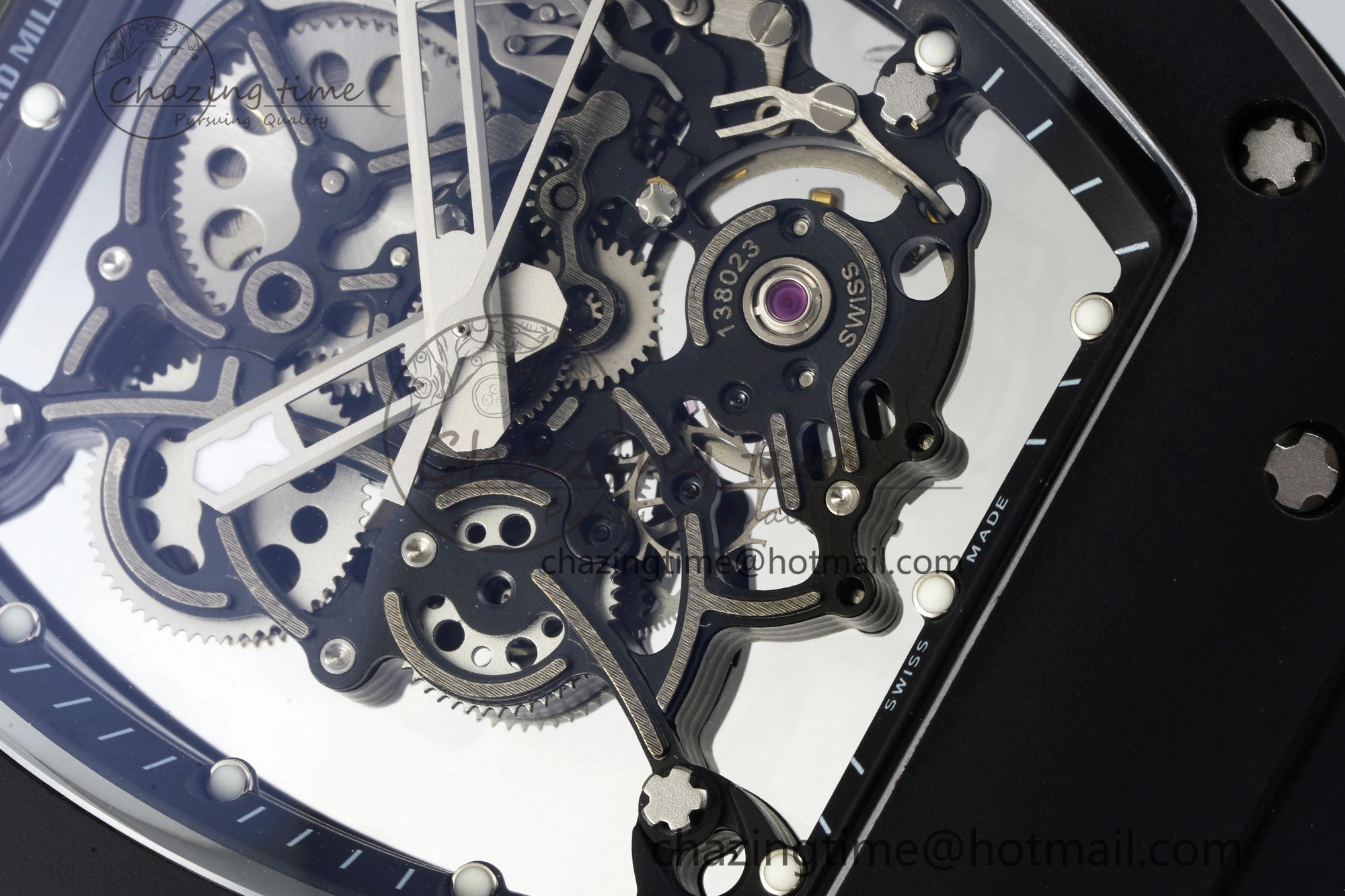 RM055 Black Ceramic BBR Best Edition Skeleton Dial on Black Rubber Strap Clone RMUL Efficient 9377