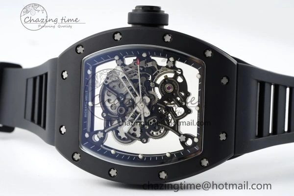 RM055 Black Ceramic BBR Best Edition Skeleton Dial on Black Rubber Strap Clone RMUL Efficient 9377