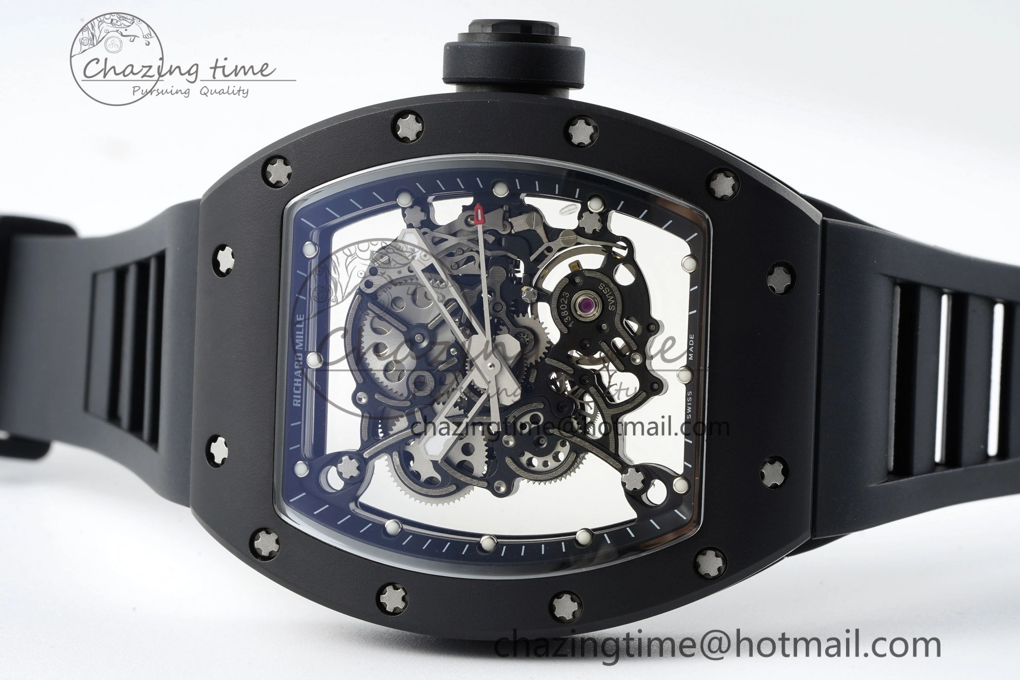 RM055 Black Ceramic BBR Best Edition Skeleton Dial on Black Rubber Strap Clone RMUL Efficient 9377