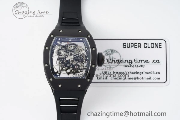 RM055 Black Ceramic BBR Best Edition Skeleton Dial on Black Rubber Strap Clone RMUL Efficient 9377