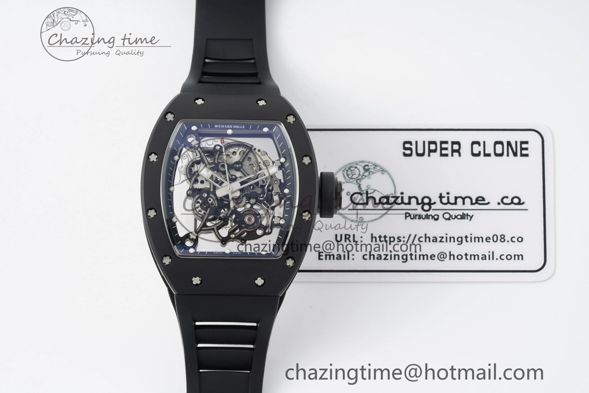 RM055 Black Ceramic BBR Best Edition Skeleton Dial on Black Rubber Strap Clone RMUL Efficient 9377